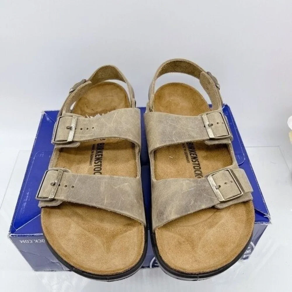 Birkenstock Milano CT Sandal Faded Khaki Oiled Leather EU 43 US 10- 10.5 Regular